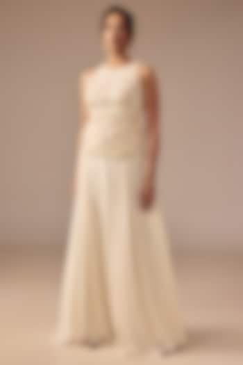 Ivory Chiffon Skirt Set by DISHA MUCHHALA at Pernia's Pop Up Shop