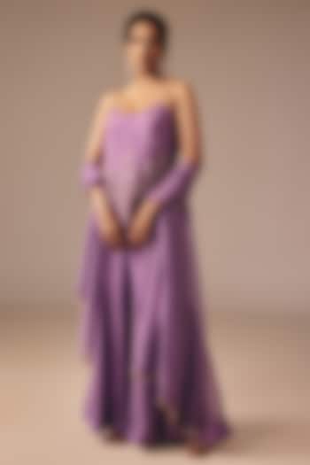 Purple Satin Organza Flared Pant Set by DISHA MUCHHALA at Pernia's Pop Up Shop