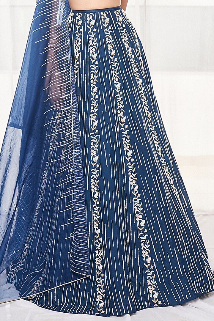 Teal Blue Silk Cutdana & Sequins Embroidered Wedding Lehenga Set by Disha Muchhala at Pernia's Pop Up Shop