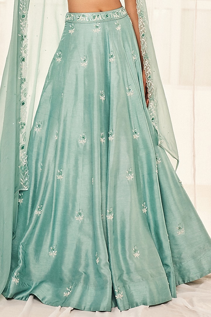 Candy Blue Dupion Silk Resham & Cutdana Embroidered Wedding Lehenga Set by Disha Muchhala at Pernia's Pop Up Shop