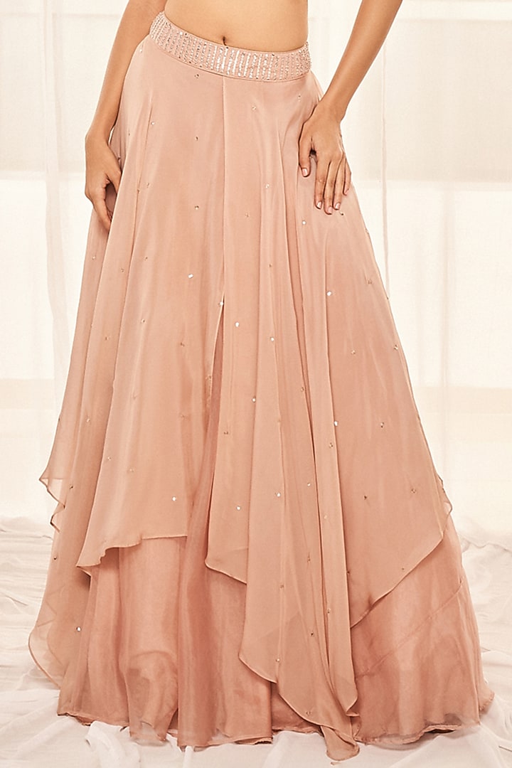 Designer Pink Chequard Organza Ready To Wear Lehenga Skirt Only ALC31