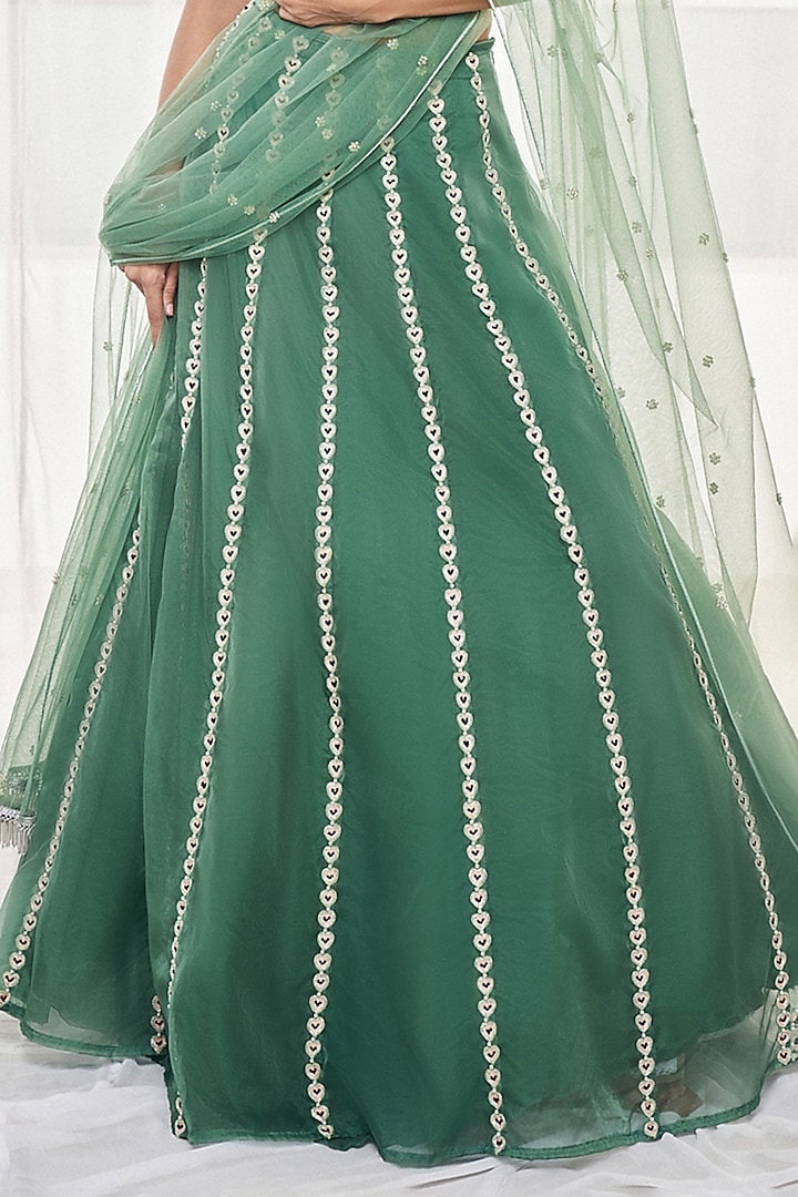 Teal Green Organza Cutdana & Resham Embroidered Wedding Lehenga Set by Disha Muchhala at Pernia's Pop Up Shop