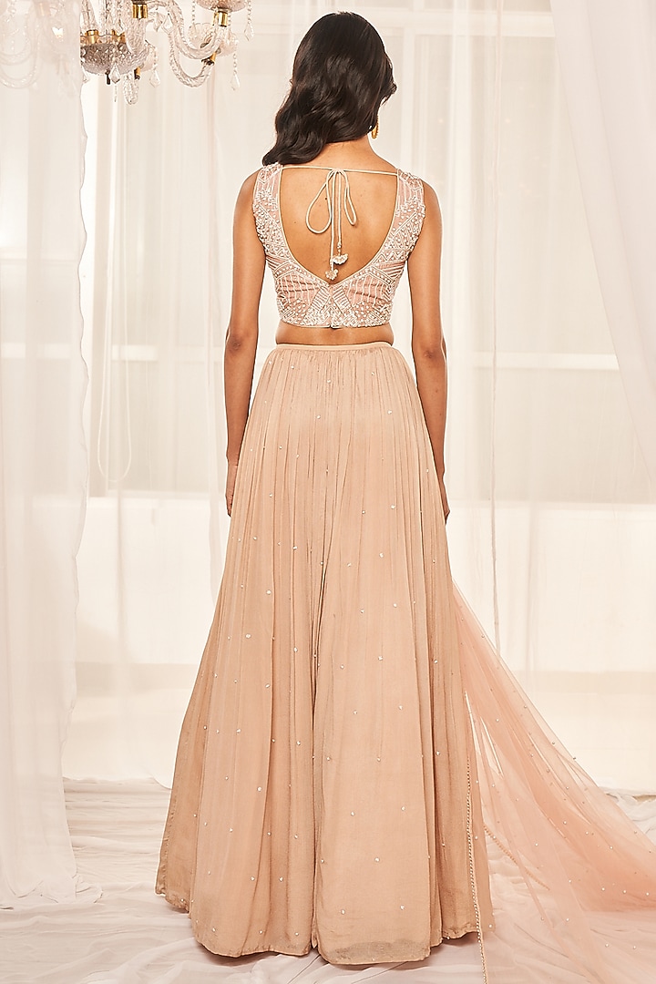 Blush Pink Wrinkle Chiffon Cutdana Embroidered Lehenga Set by Disha Muchhala at Pernia's Pop Up Shop