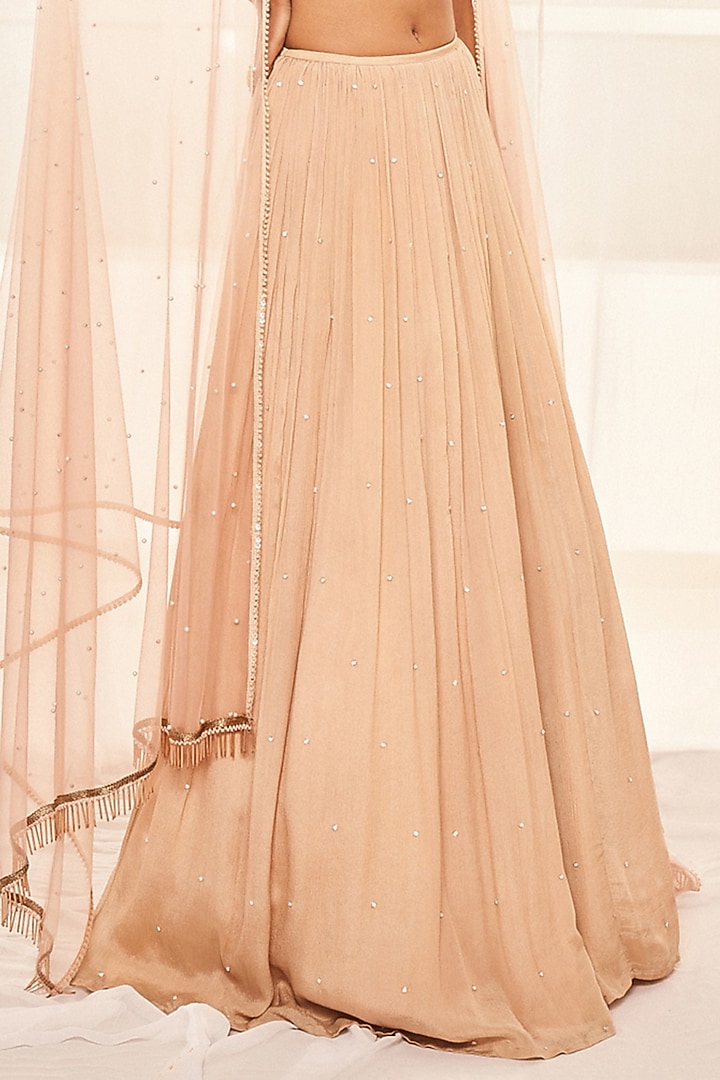 Blush Pink Wrinkle Chiffon Cutdana Embroidered Lehenga Set by Disha Muchhala at Pernia's Pop Up Shop