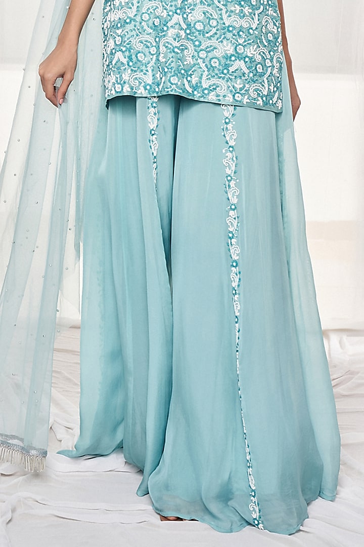 Candy Blue Silk Pearl & Sequins Embroidered Kurta Set by Disha Muchhala at Pernia's Pop Up Shop