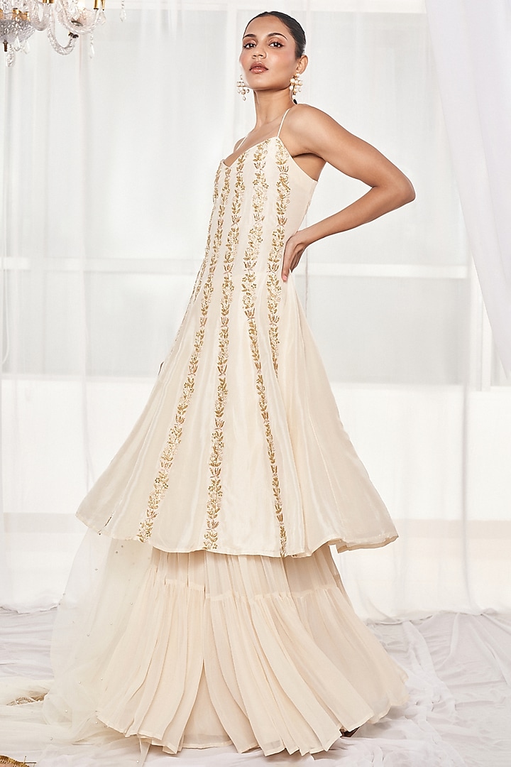 Ivory Georgette Party Wear Sharara Set by Disha Muchhala at Pernia's Pop Up Shop