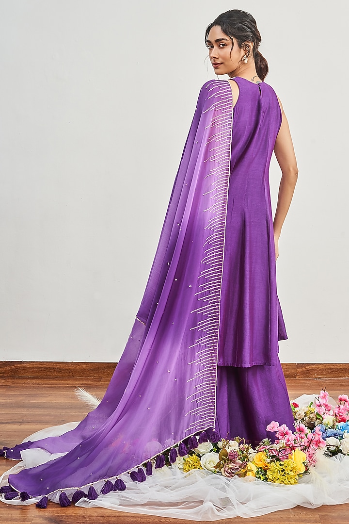 Purple Chanderi Cutdana Embroidered Kalidar Kurta Set by DISHA MUCHHALA at Pernia's Pop Up Shop