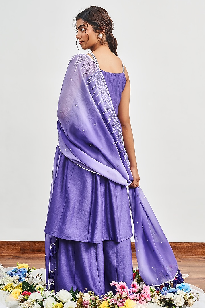 Ink Blue Chanderi Cutdana Embroidered Kalidar Kurta Set by DISHA MUCHHALA at Pernia's Pop Up Shop