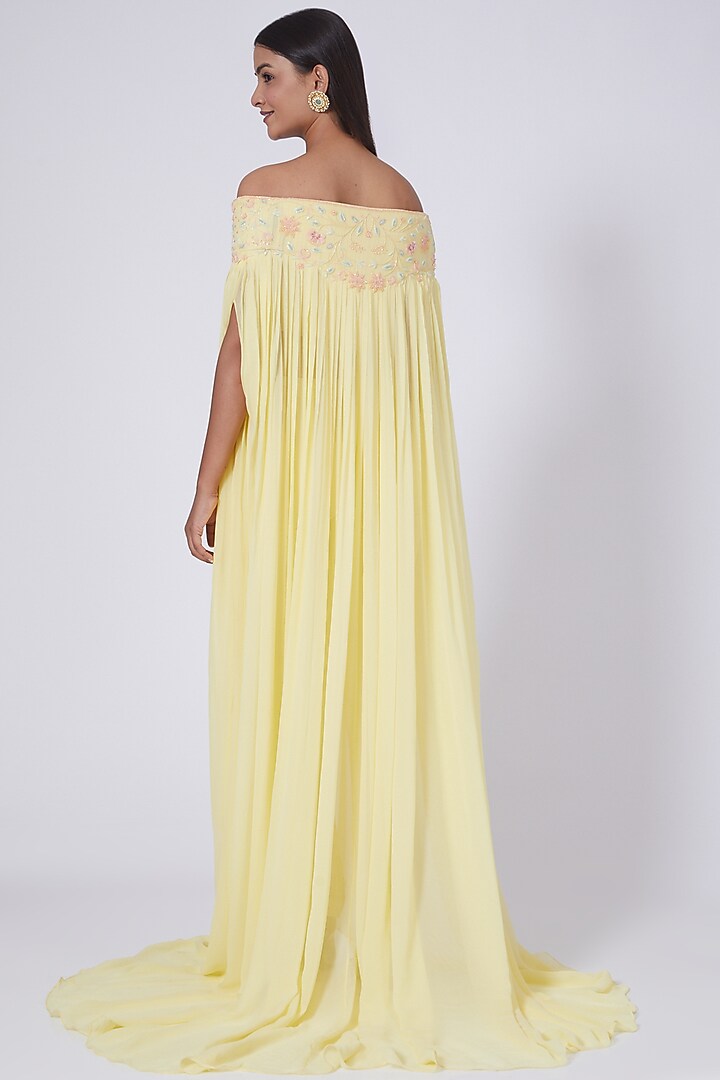 Lemon Yellow Aari Embroidered Georgette Kaftan Set by Dipti Chhabra at Pernia's Pop Up Shop