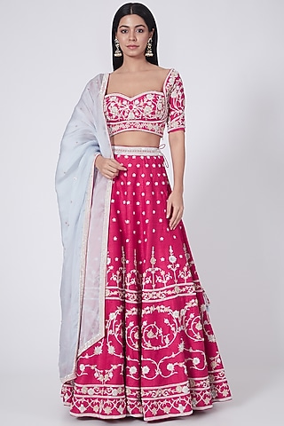 Dark Hot Pink Embroidered Lehenga Set by Dipti Chhabra