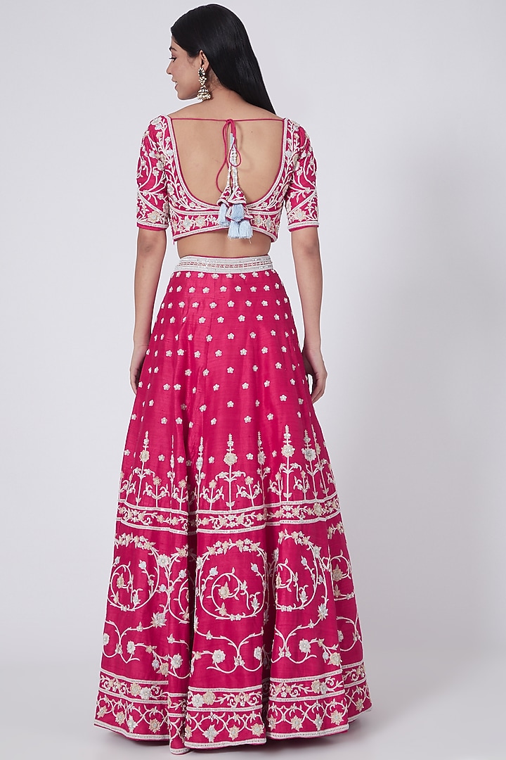 Dark Hot Pink Embroidered Bridal Lehenga Set by Dipti Chhabra at Pernia's Pop Up Shop