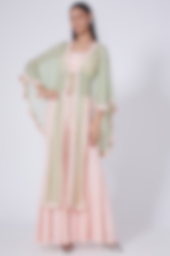 Pastel Green Silk Double Georgette Sharara Set by Dipti Chhabra at Pernia's Pop Up Shop