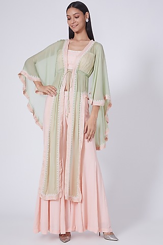 Pastel Green Silk Double Georgette Sharara Set by Dipti Chhabra