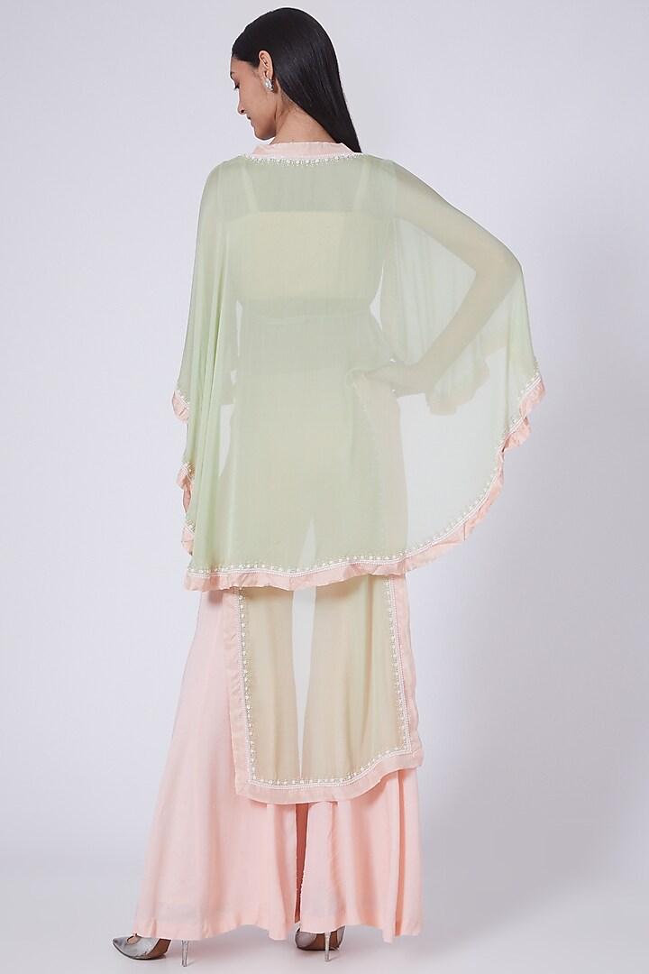 Pastel Green Silk Double Georgette Wedding Sharara Set by Dipti Chhabra at Pernia's Pop Up Shop