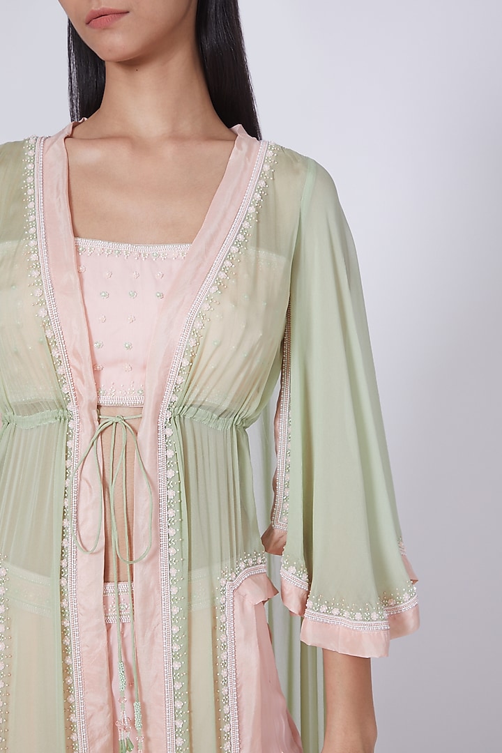 Pastel Green Silk Double Georgette Wedding Sharara Set by Dipti Chhabra at Pernia's Pop Up Shop