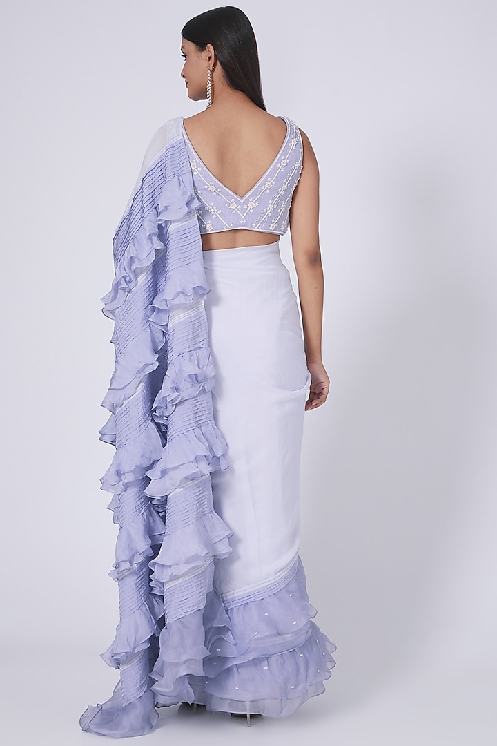 Purple Silk Organza Pleated Wedding Saree Set by Dipti Chhabra at Pernia's Pop Up Shop