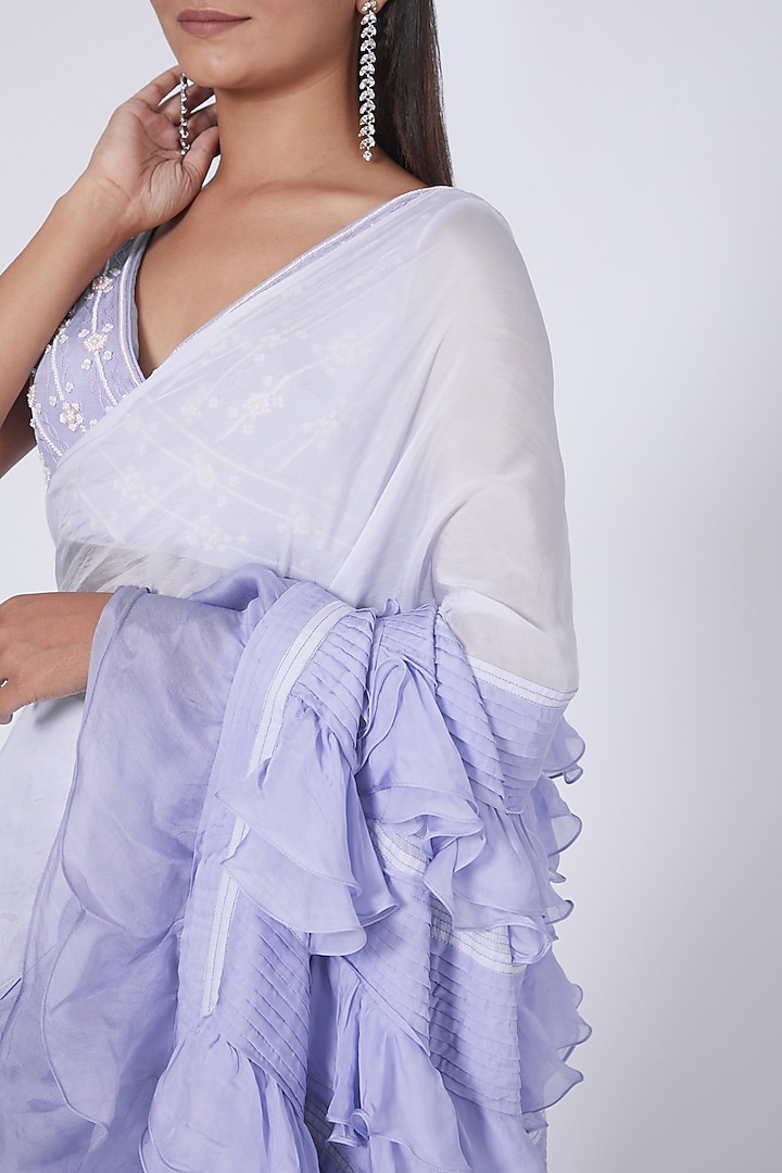 Purple Silk Organza Pleated Wedding Saree Set by Dipti Chhabra at Pernia's Pop Up Shop