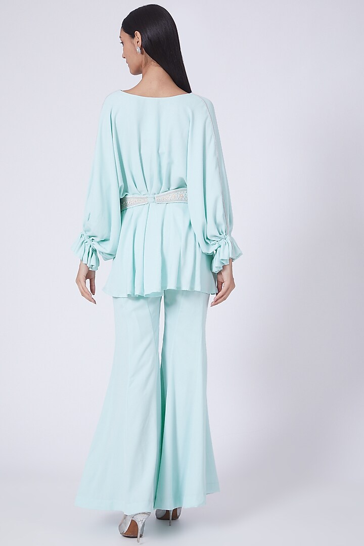 Sky Blue Silk Double Georgette Paneled Party Wear Sharara Set by Dipti Chhabra at Pernia's Pop Up Shop
