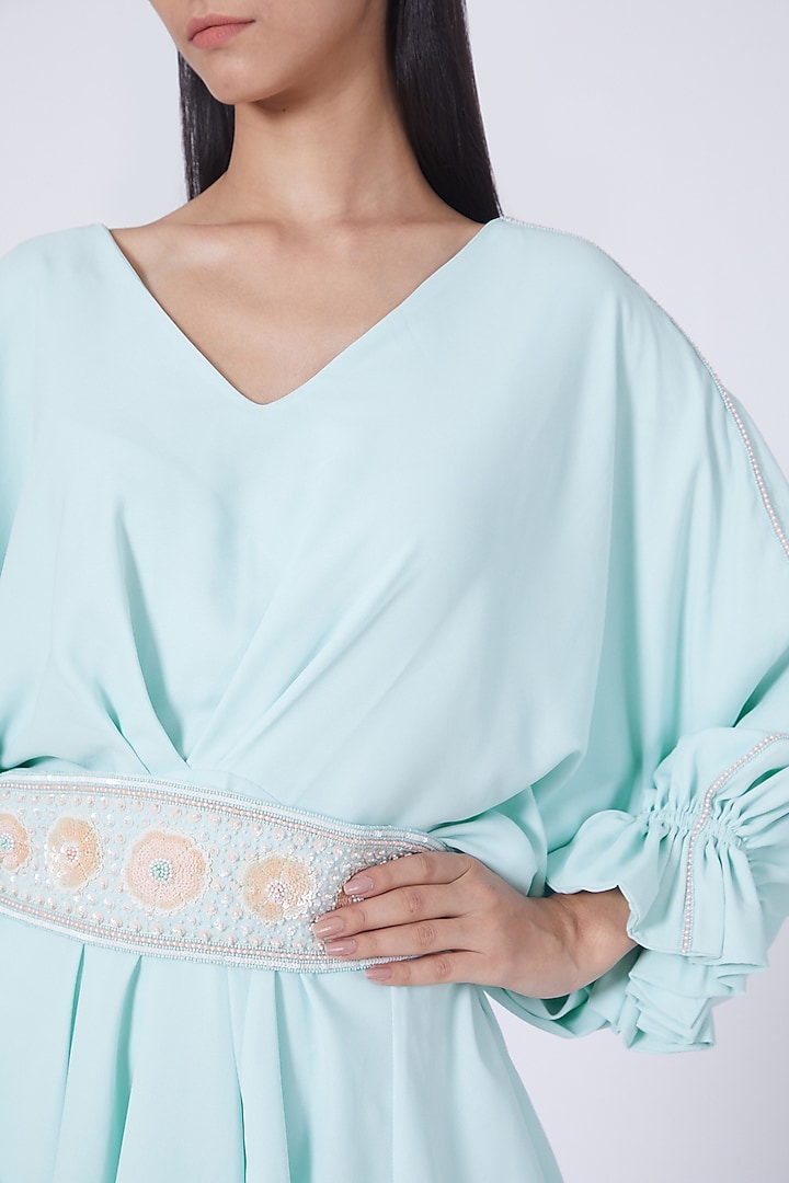 Sky Blue Silk Double Georgette Paneled Party Wear Sharara Set by Dipti Chhabra at Pernia's Pop Up Shop