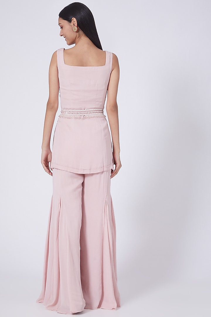 Daisy Pink Silk Double Georgette Wedding Sharara Set by Dipti Chhabra at Pernia's Pop Up Shop