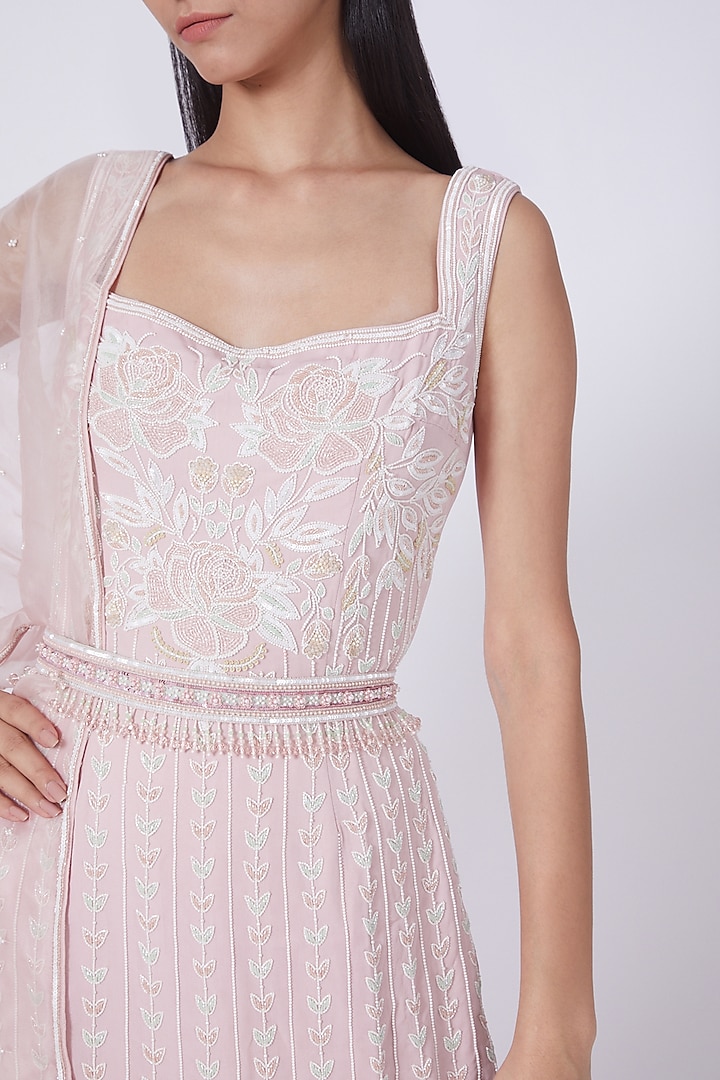 Daisy Pink Silk Double Georgette Wedding Sharara Set by Dipti Chhabra at Pernia's Pop Up Shop