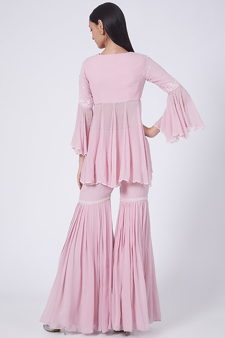 Blush Pink Silk Organza Wedding Sharara Set by Dipti Chhabra at Pernia's Pop Up Shop