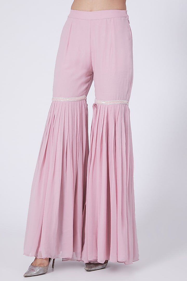 Blush Pink Silk Organza Wedding Sharara Set by Dipti Chhabra at Pernia's Pop Up Shop