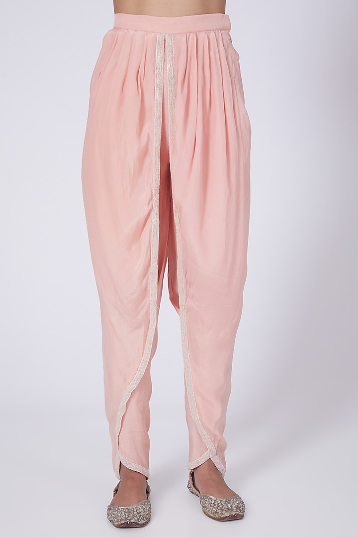 Peach Floral Hand Embroidered Angrakha Kurta Set by Dipti Chhabra at Pernia's Pop Up Shop