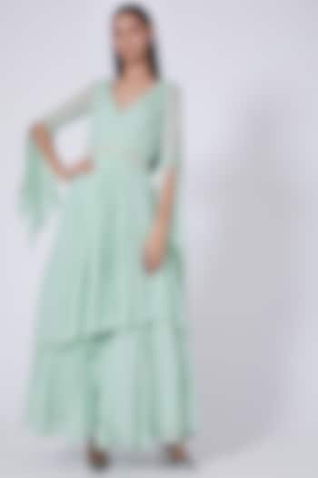 Mint Green Silk Georgette Anarkali Dress by Dipti Chhabra