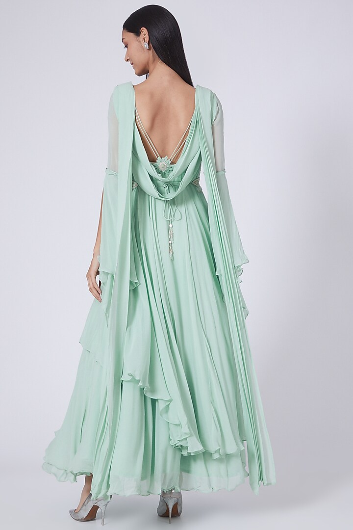 Mint Green Silk Georgette Wedding Anarkali Dress by Dipti Chhabra at Pernia's Pop Up Shop