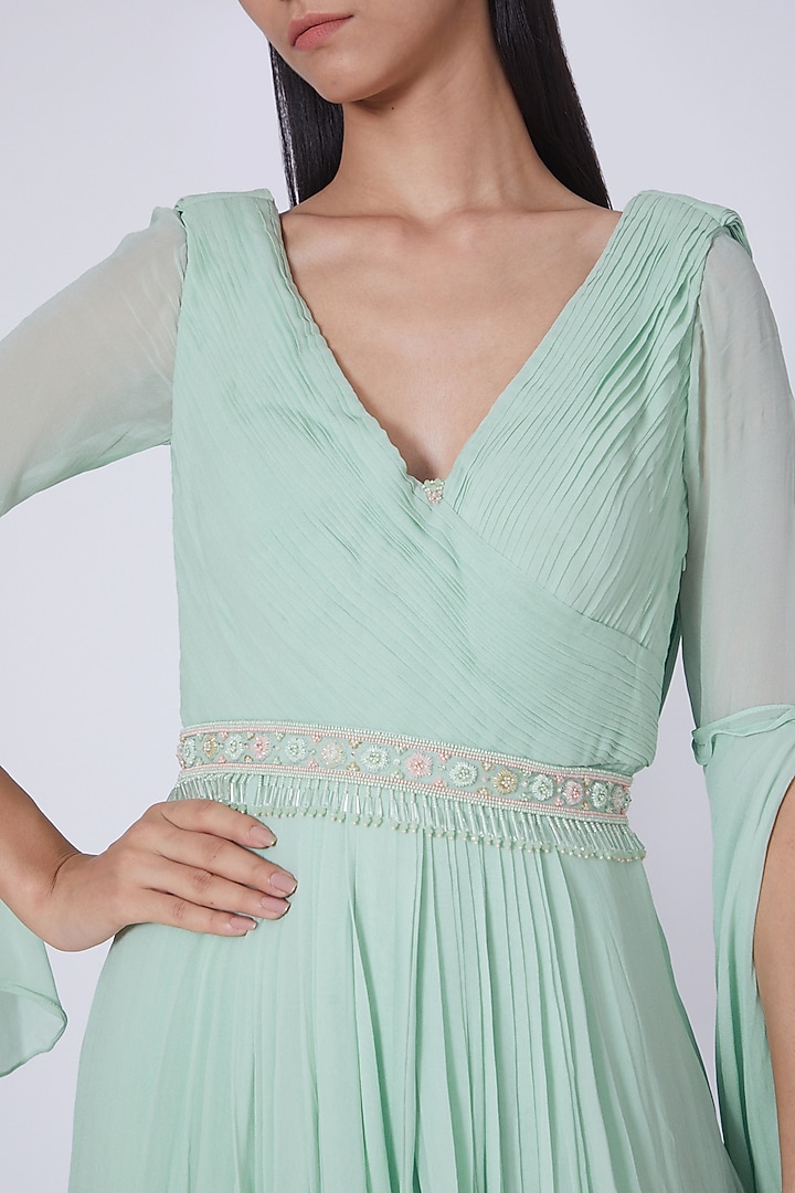 Mint Green Silk Georgette Wedding Anarkali Dress by Dipti Chhabra at Pernia's Pop Up Shop