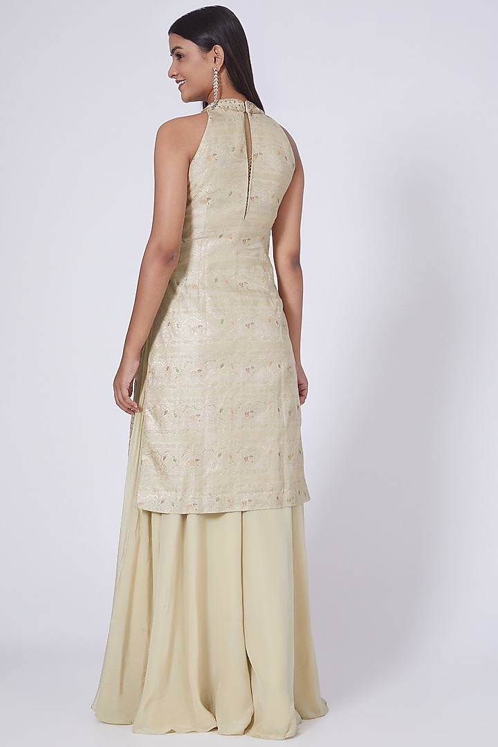 Beige Aari Embroidered Party Wear Sharara Set by Dipti Chhabra at Pernia's Pop Up Shop