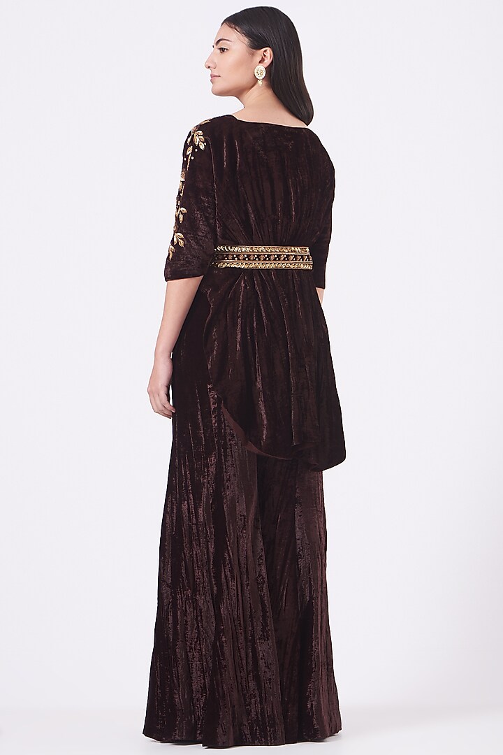 Dark Brown Embroidered Kaftan Set by Dipti Chhabra at Pernia's Pop Up Shop