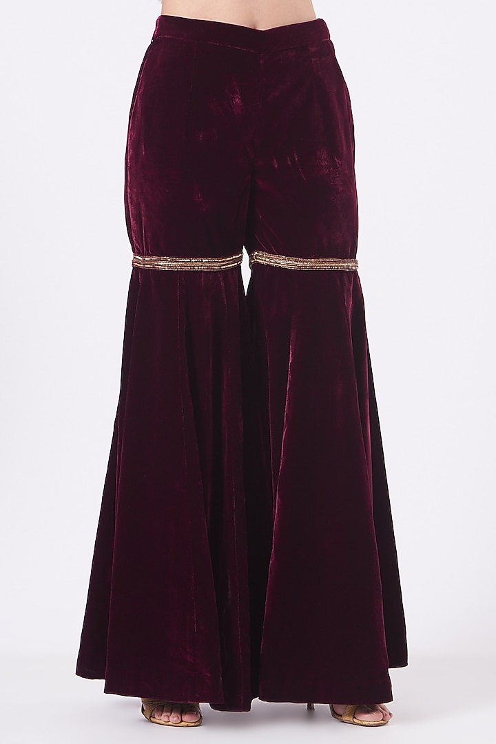 Wine Wedding Sharara Set In Silk Velvet by Dipti Chhabra at Pernia's Pop Up Shop