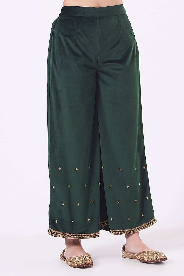 Bottle Green Embroidered Long Kurta Set by Dipti Chhabra at Pernia's Pop Up Shop