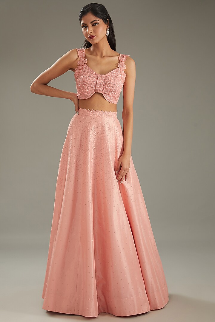 Rose Silk Embellished Skirt Set by Disha Patil at Pernia's Pop Up Shop