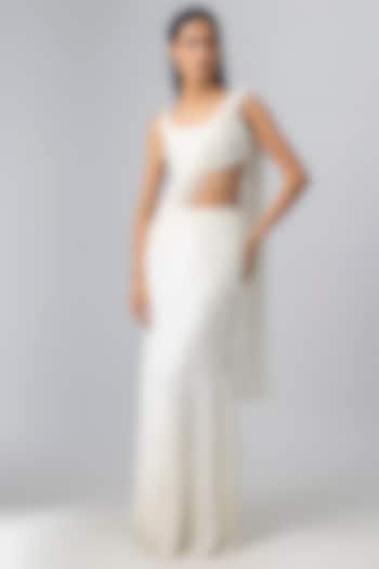 Ivory Crepe & Net Skirt Reception Saree Set by Disha Patil at Pernia's Pop Up Shop