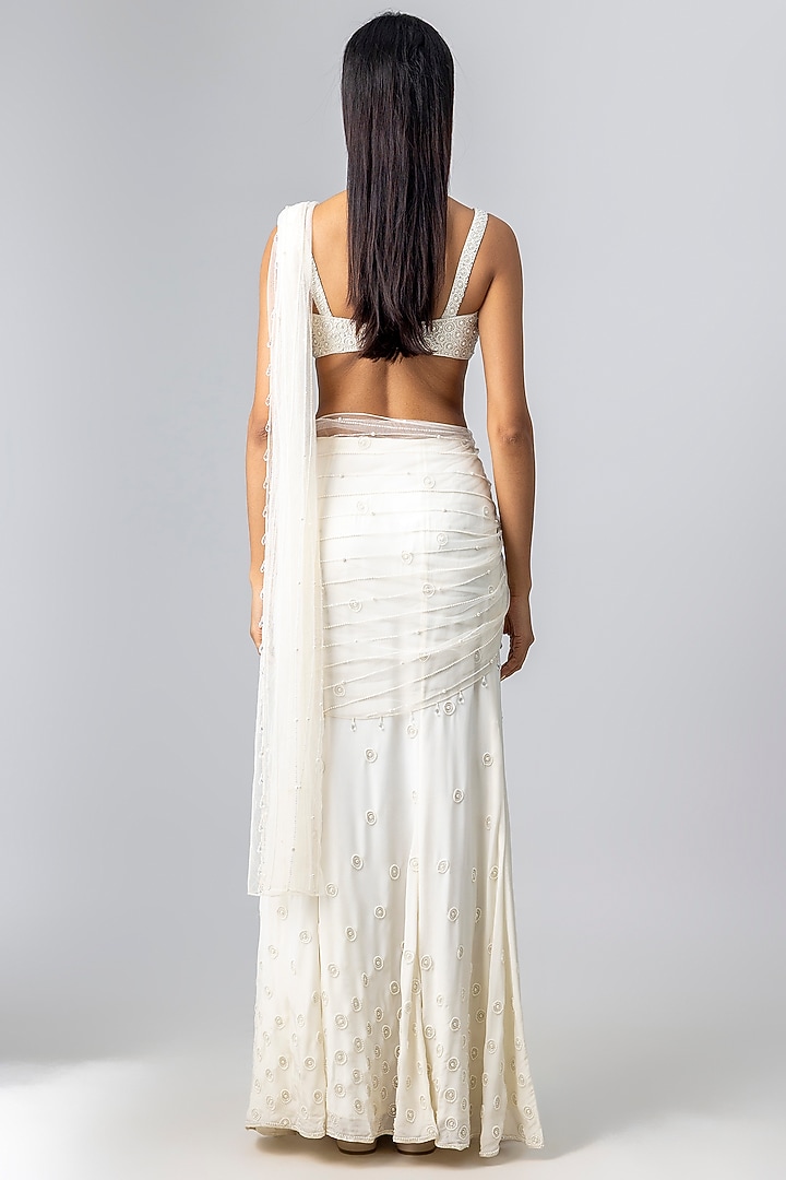 Ivory Crepe & Net Skirt Reception Saree Set by Disha Patil at Pernia's Pop Up Shop
