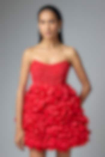 	Red Satin Organza & Raw Silk Party Wear Dress by Disha Patil at Pernia's Pop Up Shop