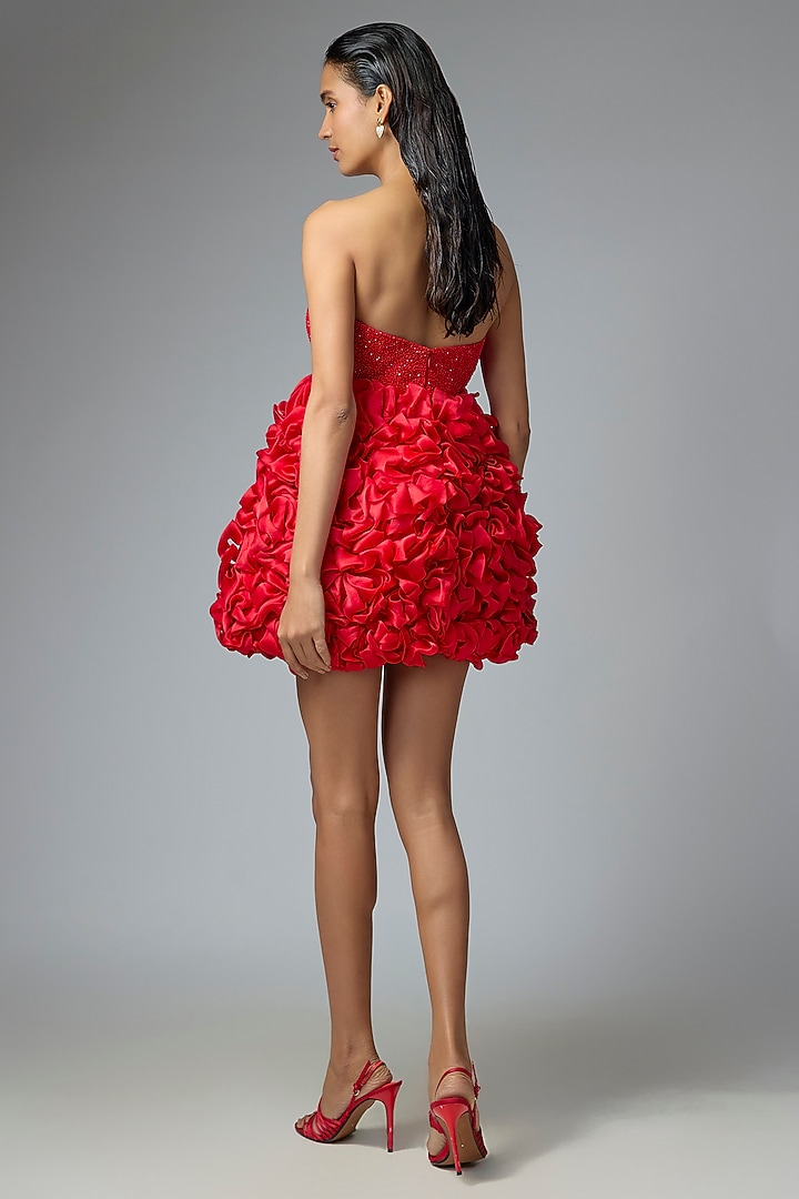 Red Satin Organza & Raw Silk Party Wear Dress by Disha Patil at Pernia's Pop Up Shop