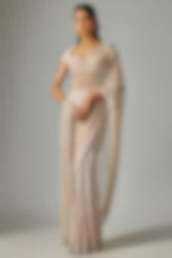 Grey Satin Silk & Net Embroidered Reception Saree Set by Disha Patil at Pernia's Pop Up Shop