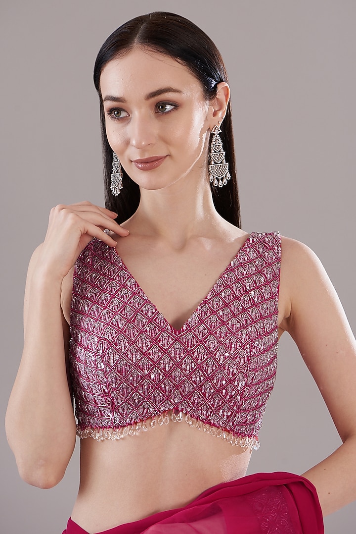 Cherry Red Crepe & Organza Ruffled Wedding Saree Set by Disha Patil at Pernia's Pop Up Shop