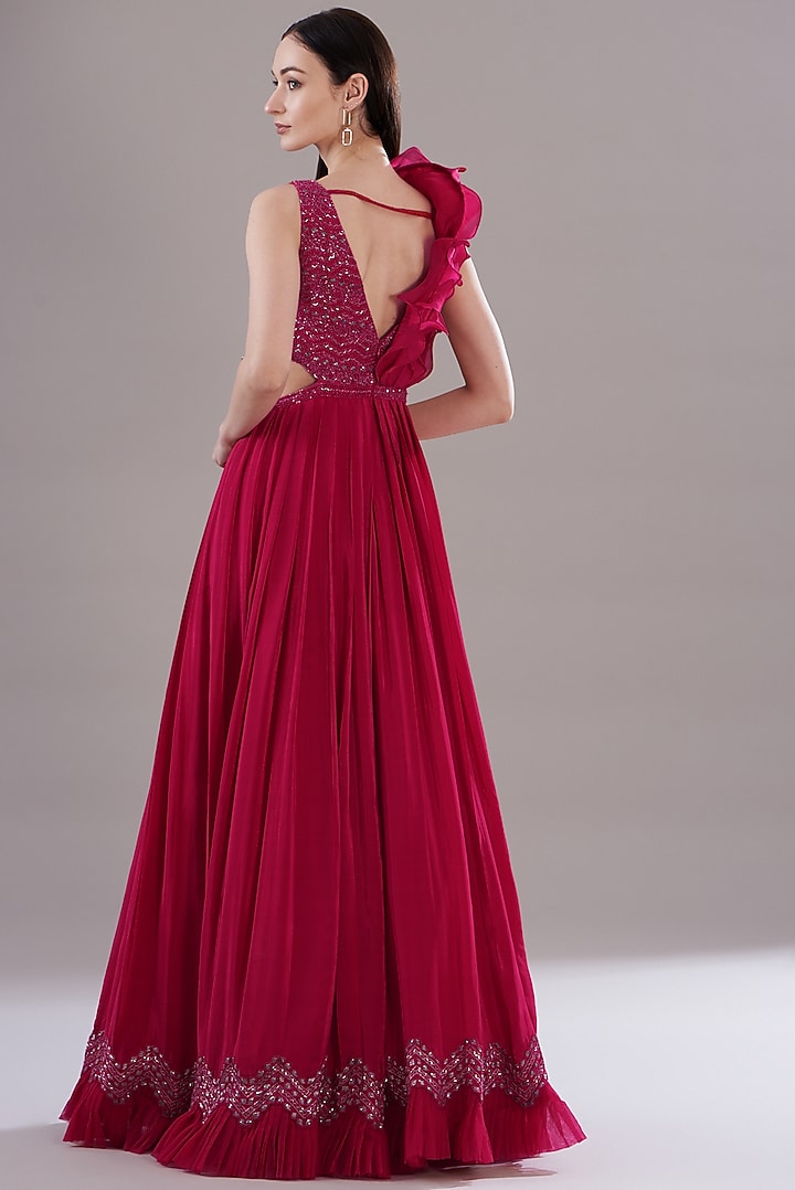 Cherry Red Organza Wedding Gown by Disha Patil at Pernia's Pop Up Shop
