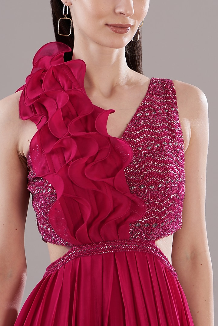 Cherry Red Organza Wedding Gown by Disha Patil at Pernia's Pop Up Shop