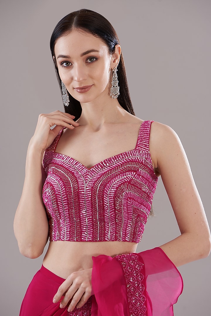 Cherry Red Crepe & Organza Ruffled Saree Set by Disha Patil at Pernia's ...