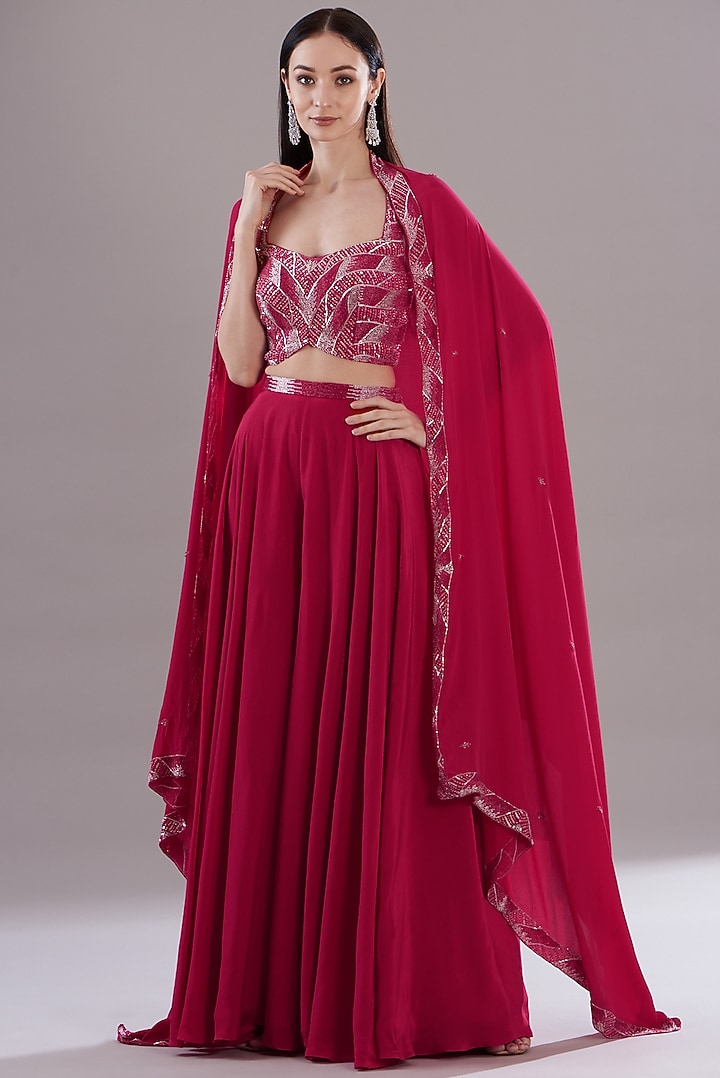 Cherry Red Raw Silk Pant Set by Disha Patil at Pernia's Pop Up Shop