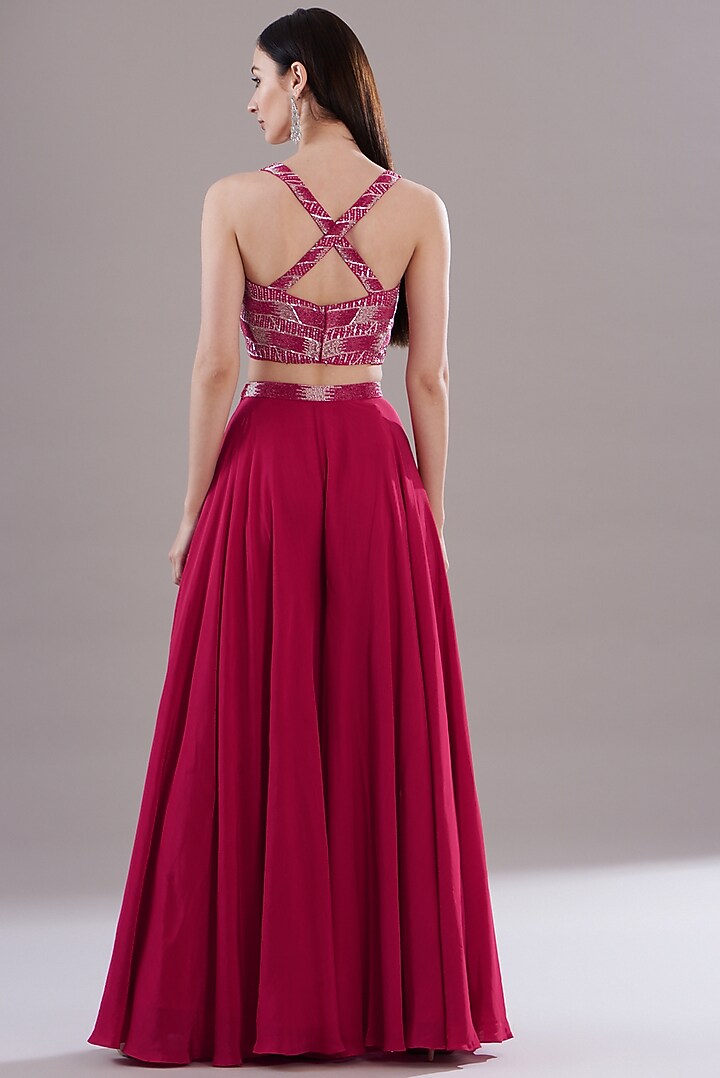 Cherry Red Raw Silk Pant Set by Disha Patil at Pernia's Pop Up Shop