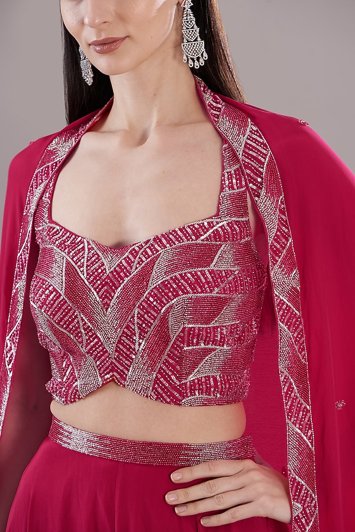 Cherry Red Raw Silk Pant Set by Disha Patil at Pernia's Pop Up Shop