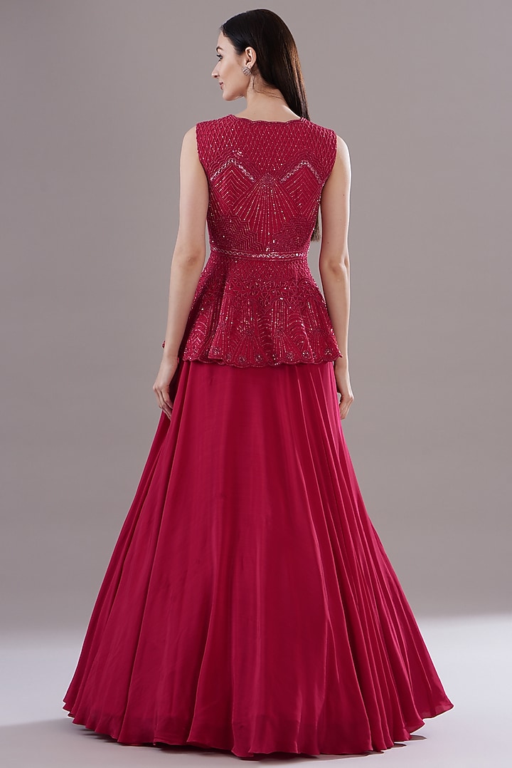 Cherry Red Crepe Skirt Set by Disha Patil at Pernia's Pop Up Shop