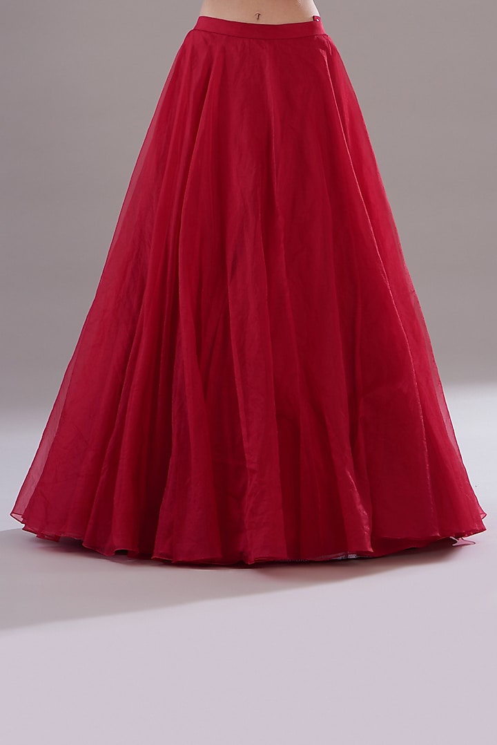Cherry Red Organza Skirt Set by Disha Patil at Pernia's Pop Up Shop